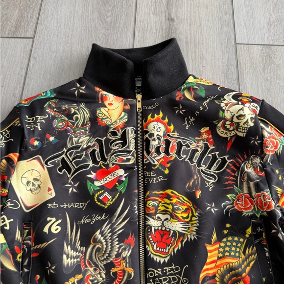 Ed Hardy Women's Multicolor Graphic Bomber Jacket - Picture 2 of 3